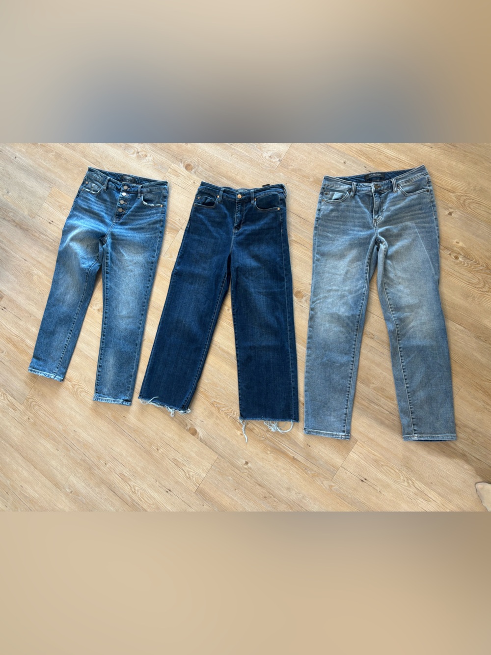 Bundle of 3 Liverpool Women's Straight Leg Jeans — Light, Dark, and Washed Blue